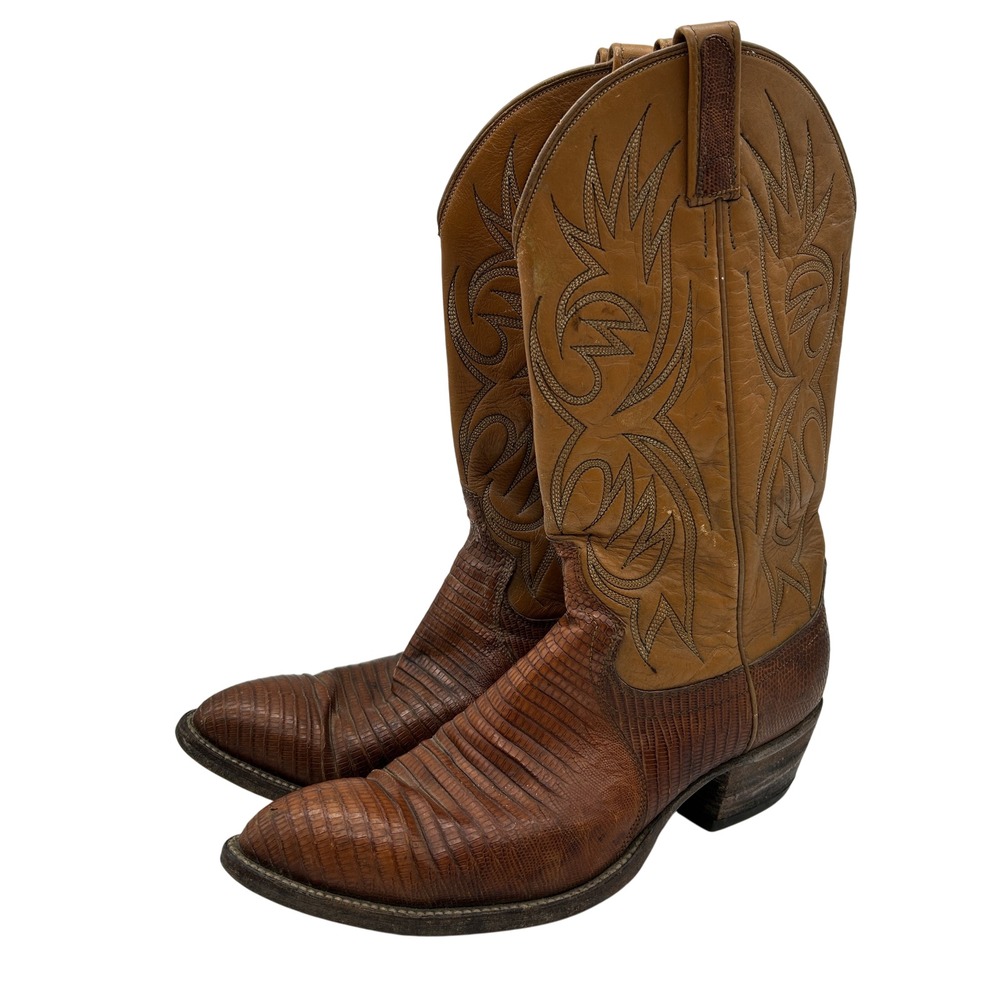 Vintage Dan Post Boots Mens Size 10D‎ Western Lizard Brown Cowboy Exotic Leather